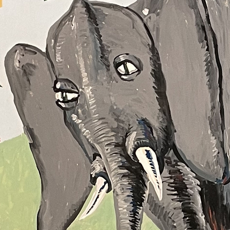 Mural of the story of the blind men and the elephant, located at MIT's Hayden Library.