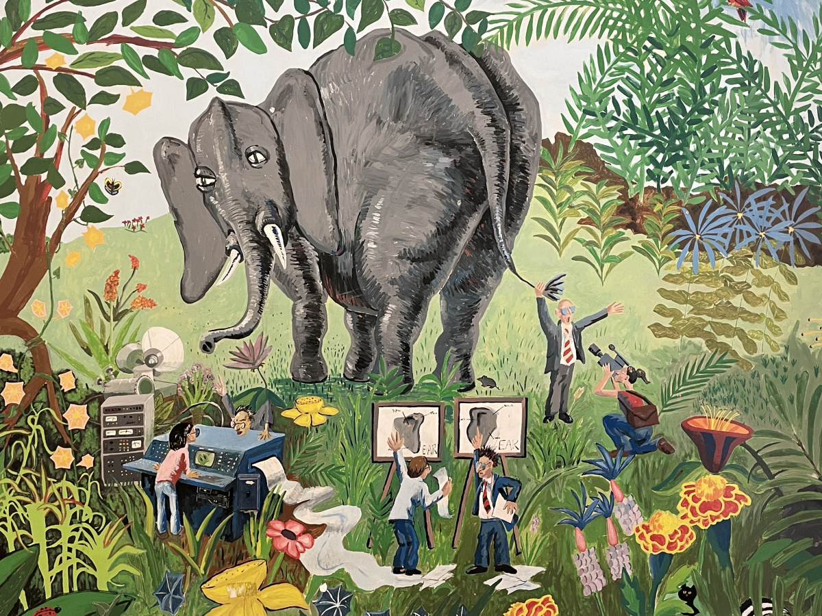 Mural of the story of the blind men and the elephant.
