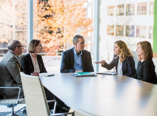 Dan Huttenlocher meeting with Schwarzman College of Computing leadership (Photo Credit: MIT Spectrum)